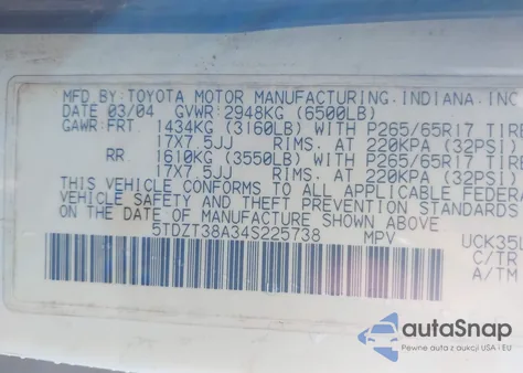 2004 Toyota Sequoia Limited from USA, damaged, VIN 5TDZT38A34S225738